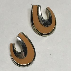 Vintage  Swirl Goldtone Orange Ename Heavy Thick 80's 90's Glam Costume Earrings